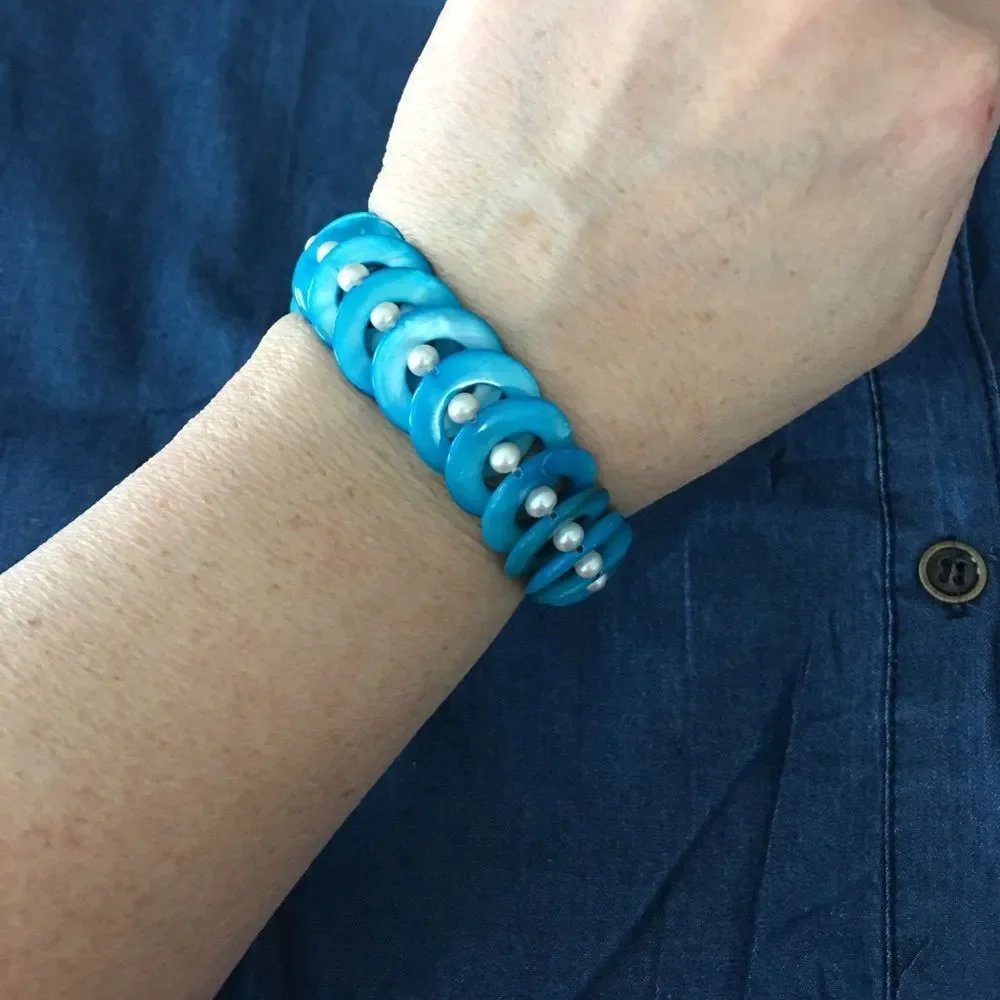 Turquoise Black Brown Shell Pearl stretch‎ Bracelet